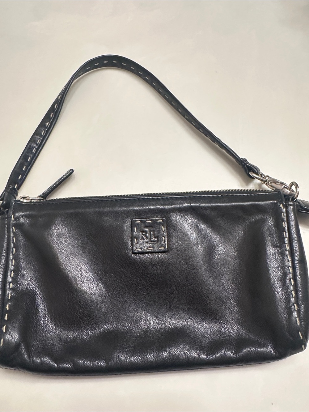 Lauren Ralph Lauren Black Leather Wristlet with Logo Patch